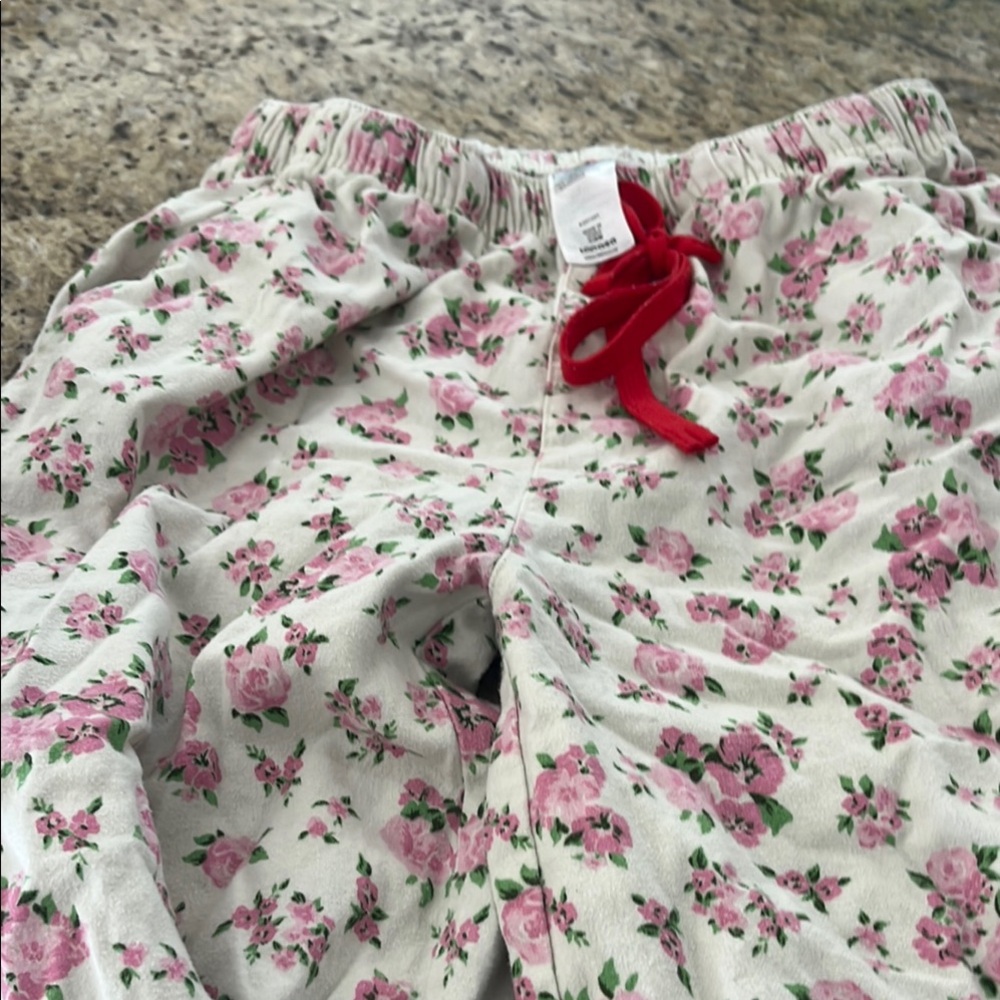 Floral Print Pajama Pants with Red Accents